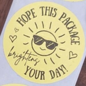 3/$15 Set of 50 2" ROUND STICKERS YELLOW Hope This Package Brightens Your Day